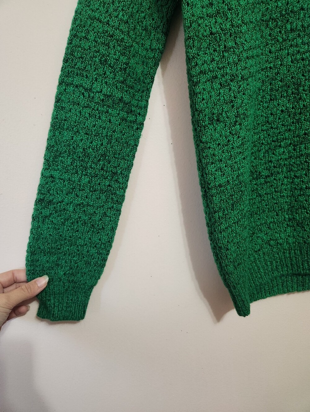 ICHI Iholanda Emerald Green Marled Open Knit Crewneck Long Sleeve Sweater Medium - Picture 2 of 8